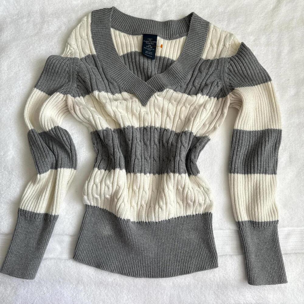 y2k basic fall fitted cableknit stripped sweater - image 1